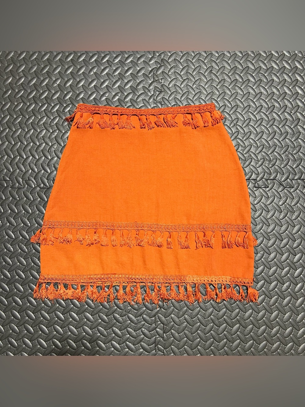 Goodnight Macaroon Mini Skirt Tassels Layered Fringe Boho Orange Womens Medium